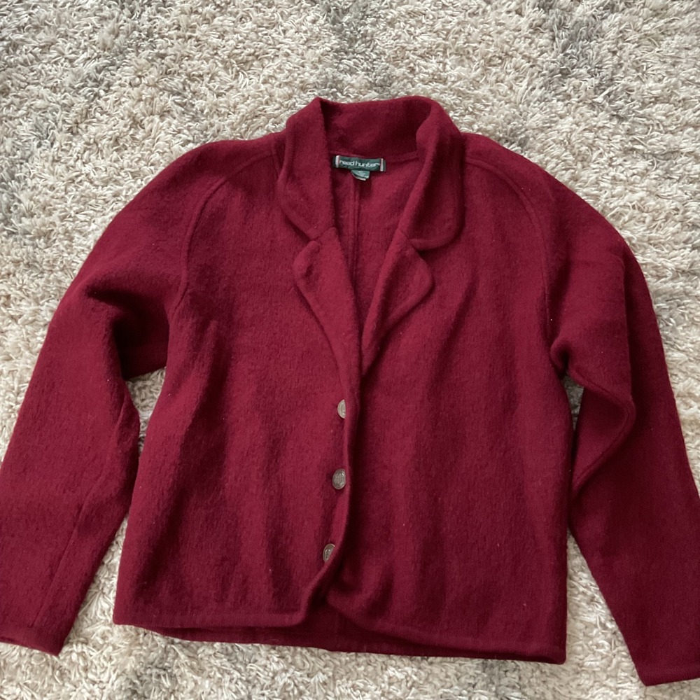 Reed‎ Hunter Women's Burgundy Wool Blazer Jacket Button Down Size L